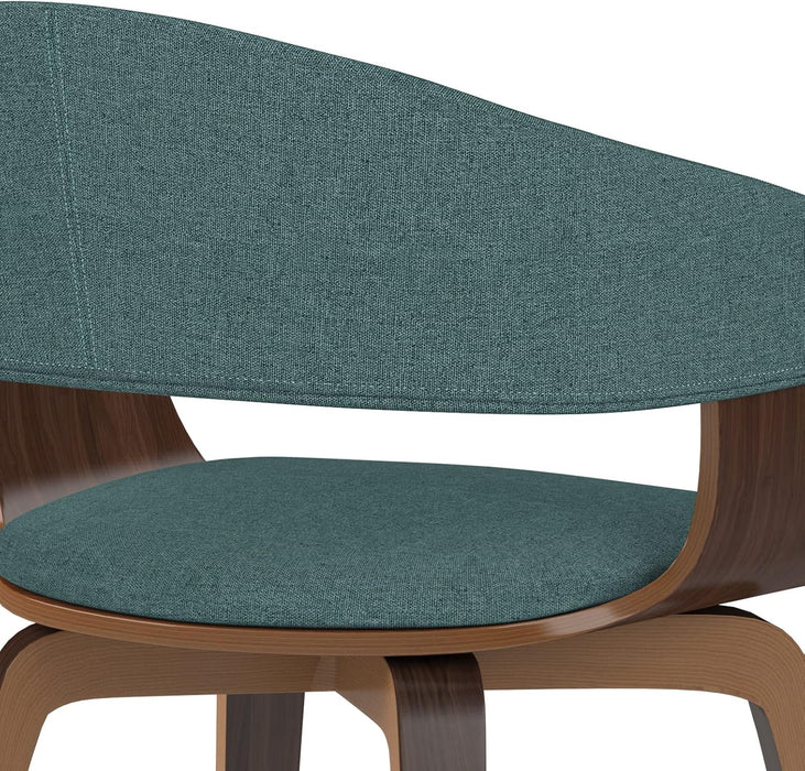 Lowell Mid Century Modern Bentwood Dining Chair in Light Turquoise Blue Linen Look Fabric, for the Dining Room