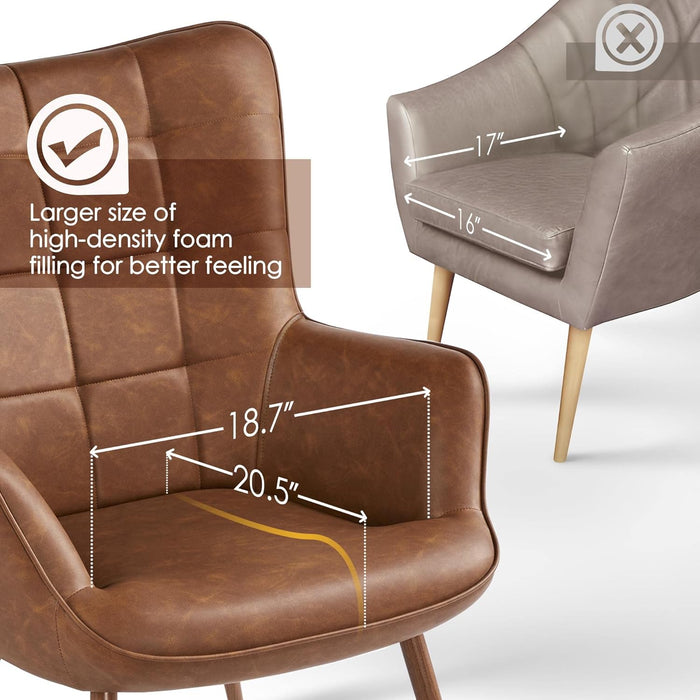 Leather Accent Chairs, Living Room Chairs Leather Large Armchairs Accent Chairs with Metal Legs for Living Bedroom Office Statement, Camel