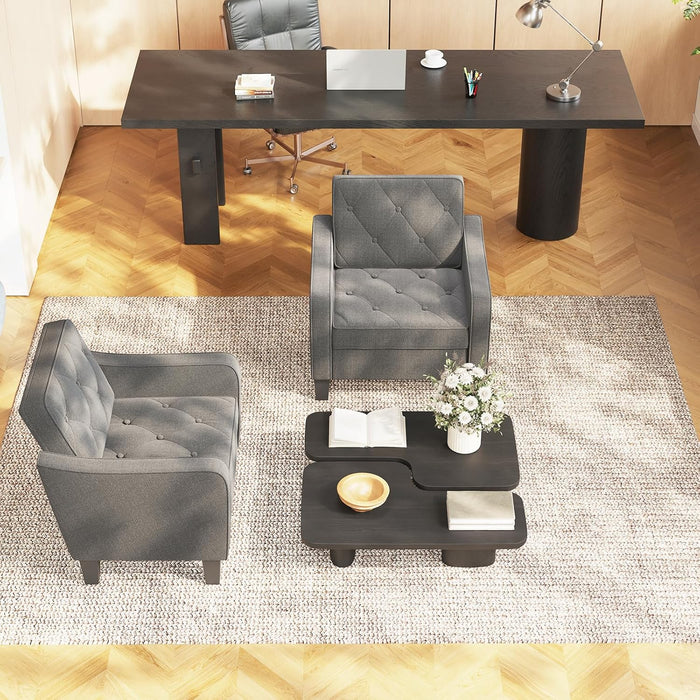 Living Room Chairs Grey Accent Chairs Set of 2, Waiting Room Arm Chairs, Reading Chairs for Bedroom Comfy Club Chair Tufted, Office Small Space (2, Grey)