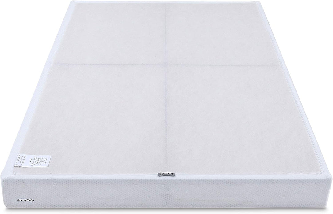 Smart Box Spring Bed Base, 5-Inch Height Mattress Foundation, Tool-Free Easy Assembly, Full, 74"L X 53"W X 5"H, White