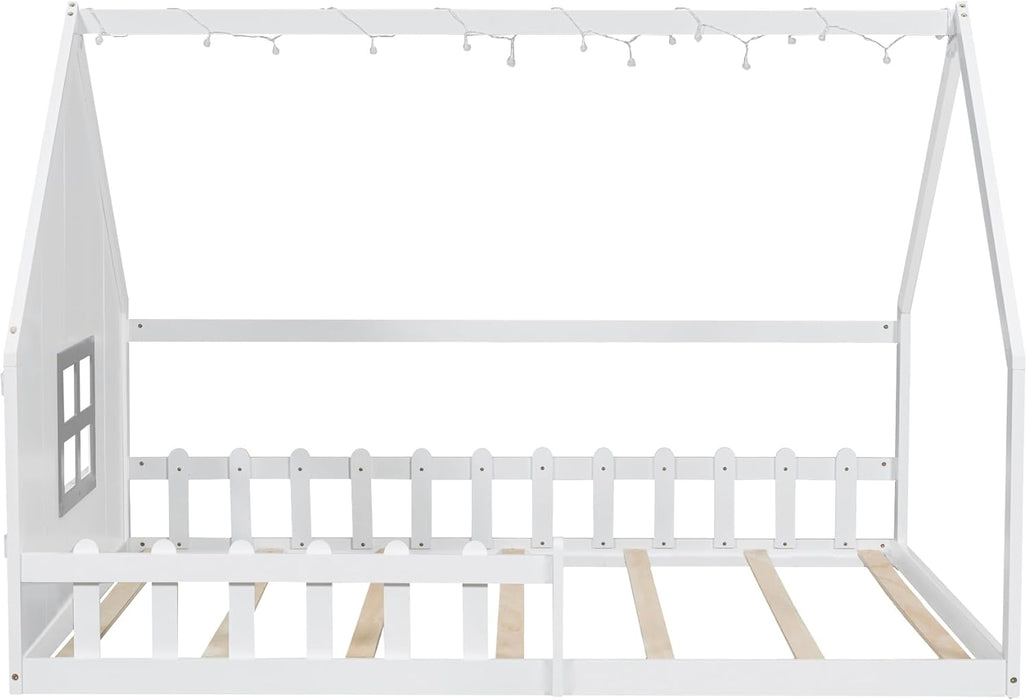 Full Size Montessori Floor Bed LEDIlluminated White