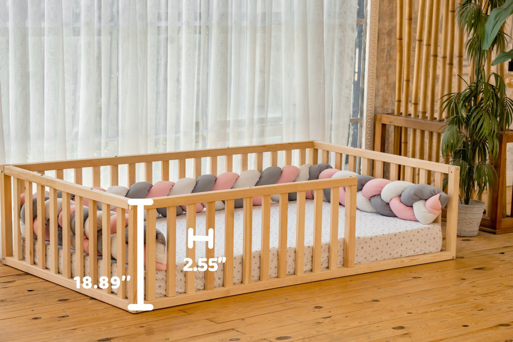 Savannah - Montessori, Toddler Floor Bed, Kids, Handmade, Children’S Furniture, Slats, Wooden, Rails, Entrance, Solid Wood, Natural