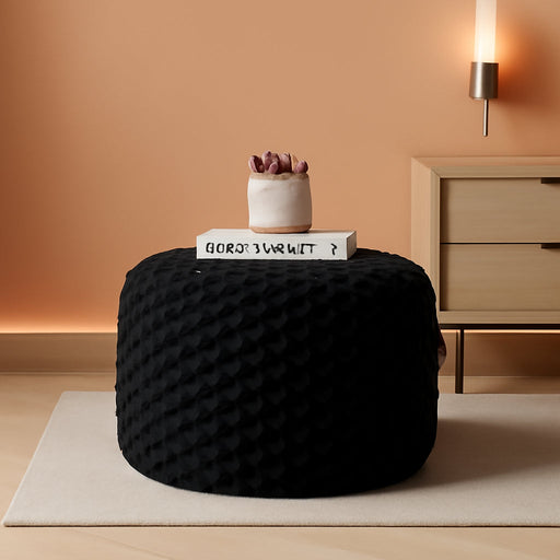 Round Pouf Ottoman Stuffed Plush Fiber Pouf Ottoman Footrest Foot Stool Bean Bag Ottoman Floor Pouf for Bedroom Living Room Accent Seat 20X12Inches with Modern Foam Filler (Black)