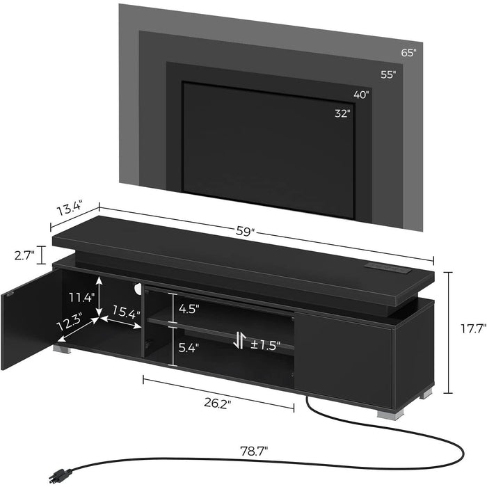 LED TV Stand with Power Outlet & Storage Cabinet