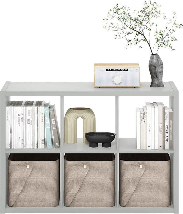 CUBICLE Book Shelf, 6-Cube Bookshelf, Extra Thick Frame Horizontally & Vertically Reversible Bookcase with Open Back, 14.6" X 44" X 30", for Living Room, Bedroom, Home Office, Light Grey