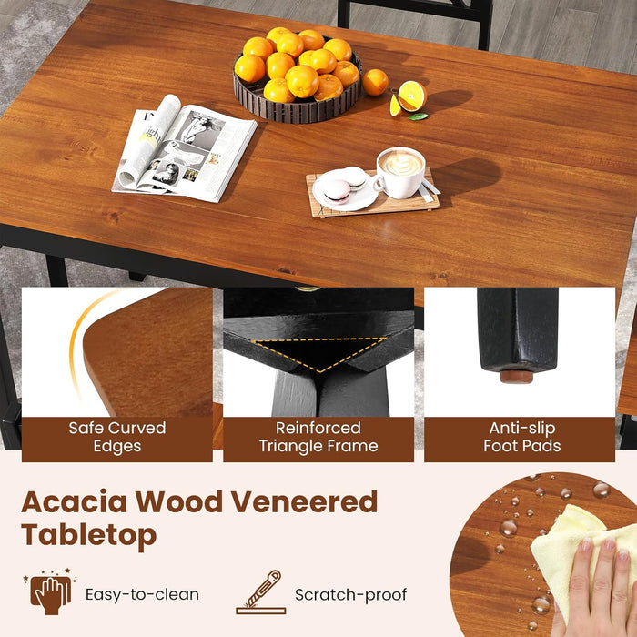 5-Piece Dining Table Set for 4, Rectangular Kitchen Table & 4 Chairs with Rubber Wood Legs, Cross Backrest, Space-Saving Mid Century Modern Dinette Set for Dining Room, Breakfast Nook, Dinner