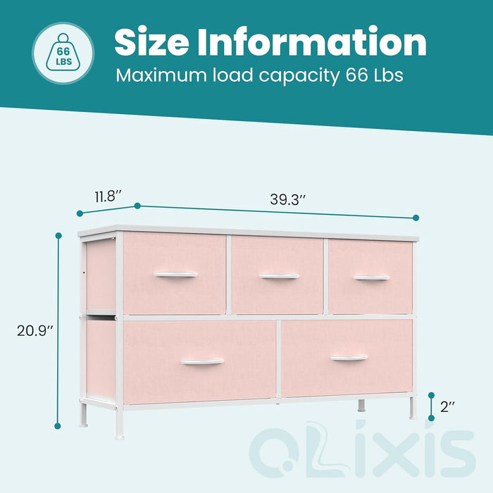 Five Drawer Fabric Dresser Bedroom Organization Black