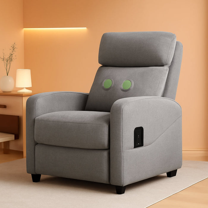 Recliner Chair with Massage and Lumbar Support, Small Fabric Home Theater Seating, Adjustable Modern Reclining Chair for Adults in Living Room