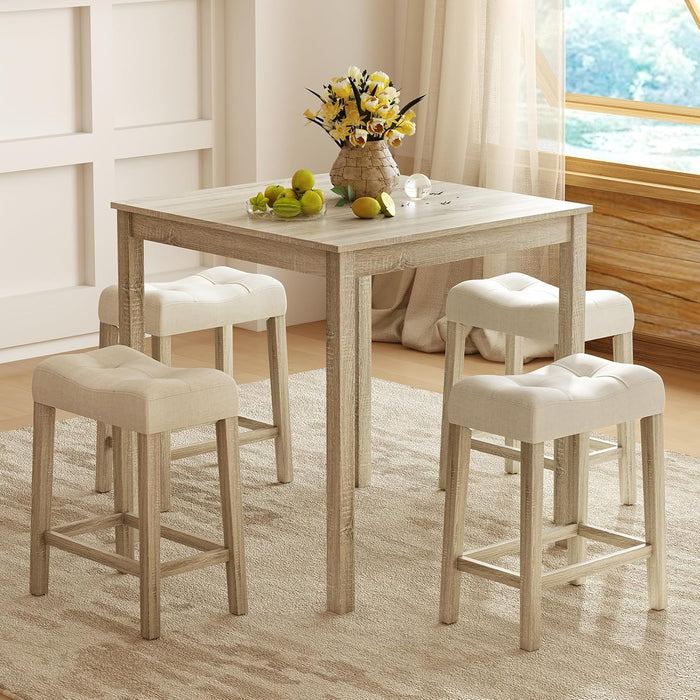 24" Saddle Bar Stools Set of 4, Farmhouse Button Tufted Barstools | Upholstered Counter Height Backless Bar Chairs with Footrest and Wood Legs for Kitchen Island, Dining Room, Cafe
