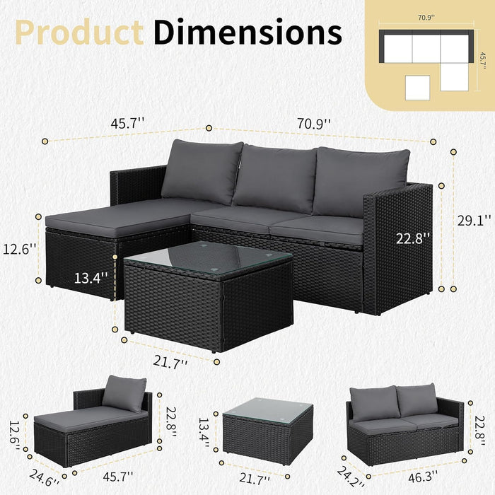 4-Piece PE Wicker Patio Set with 43" Propane Fire Pit Table, Grey