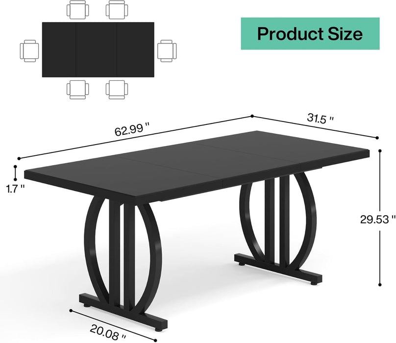 Modern Dining Table for 4-6 People, 63" Large Rectangular Kitchen Table with Geometric Legs, Unique Dinner Table Kitchen & Dining Room Furniture