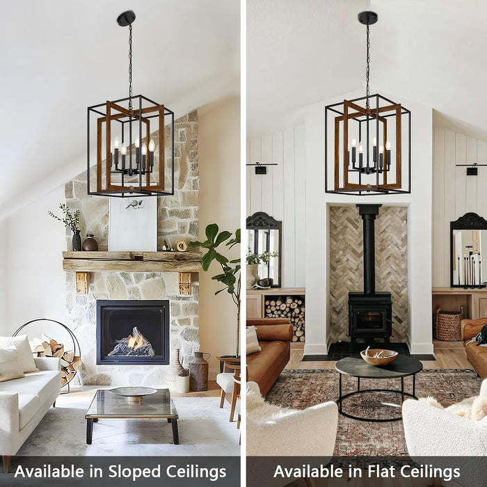 Six Lights Farmhouse Chandelier Rustic Black Finish