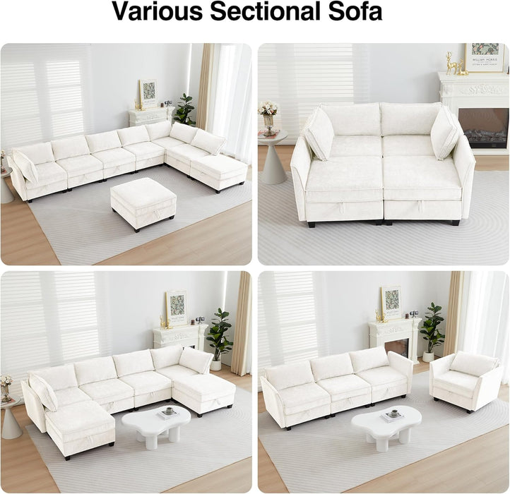 Beige Modular Sectional Sofa Featuring Sleeper Storage