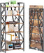 No Assembly Folding Bookshelf, 61.9" H X 23.6" W, 6 Tier Foldable Book Shelf Industrial Bookcase, Vintage Collapsible Storage Shelves for Home Office Living Room Bedroom, Rustic Brown Black