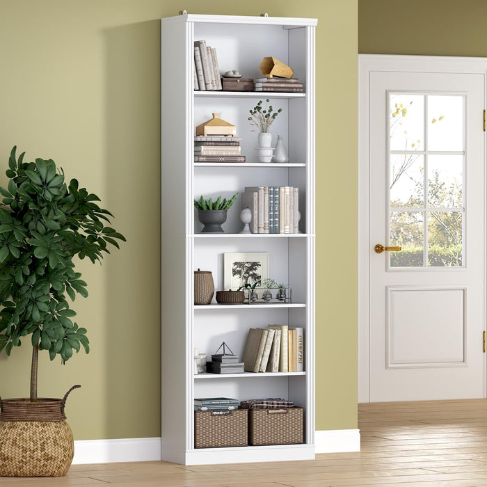 74" Tall Bookshelf, 6-Tier Floor Standing Bookcase with 2 Adjustable Shelves, 24" Wide Open Storage Shelf, Modern Display Organizer for Home Office, Living Room, Bedroom, Study