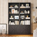 Bookshelf Bookcase with Doors, 6 Tier 71" Tall Wooden Storage Shelves Organizer, Floor Standing Display Cabinet Shelves, Home Decor Furniture for Home Office, Living Room, Bedroom, Black