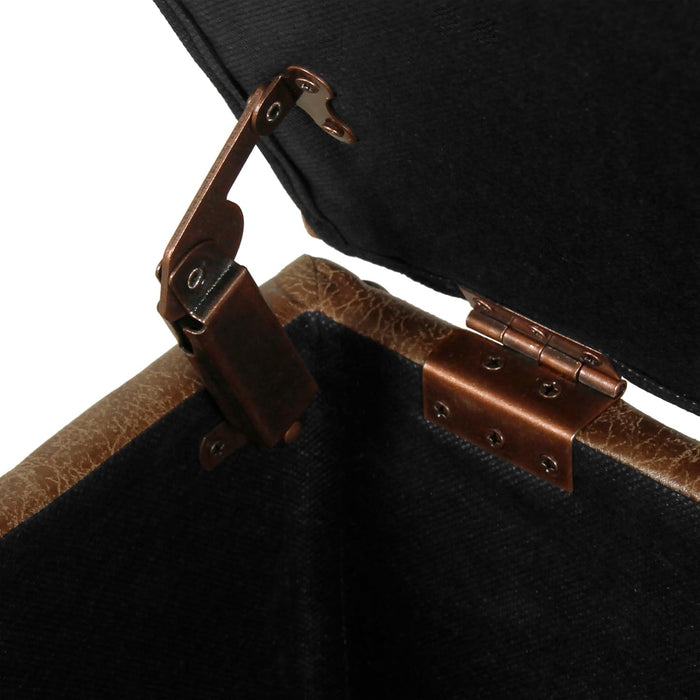 Square Tufted Storage Ottoman - Distressed Brown Faux Leather Small