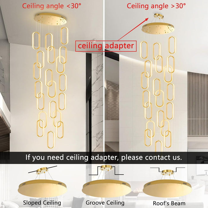 20 Ring Modern Chandelier Glam Chandelier LED Dimmable for Staircase Enterway Ceiling Chandeliers for Villa Foyer Living Room Gold