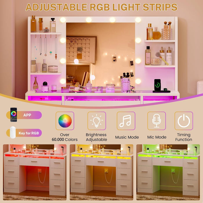 White Makeup Vanity Desk Glass Top IlluminationProLighting