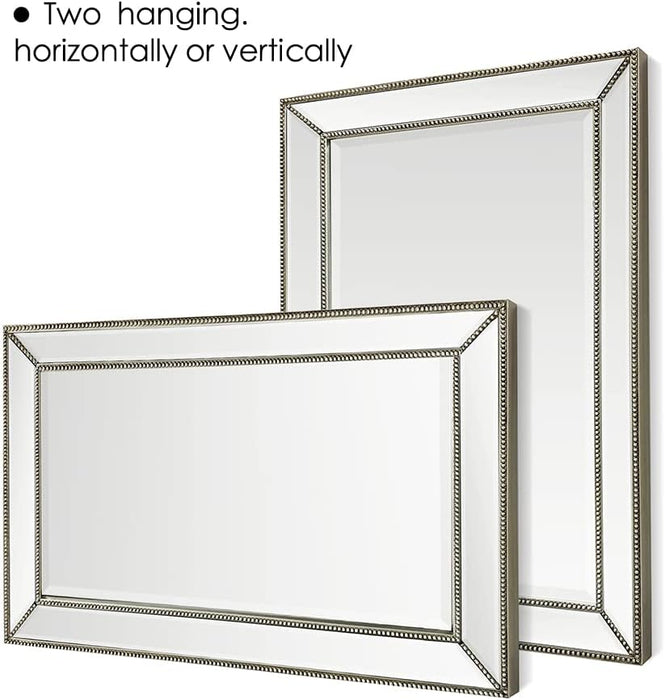 Metro Beaded Wooden Frame Bathroom Mirror 24"X36" Large Framed Deco Wall Mirror with Angled Beveled Frame for Living Room Entryways, Washrooms (#RFM2436S)