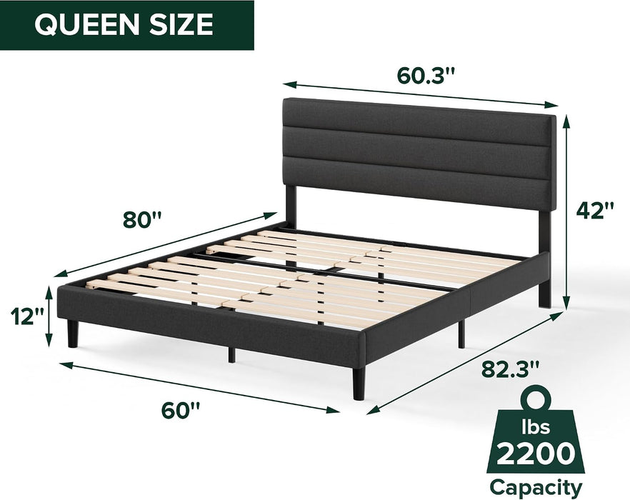 Piper Upholstered Platform Bed with Paneled Headboard, Queen
