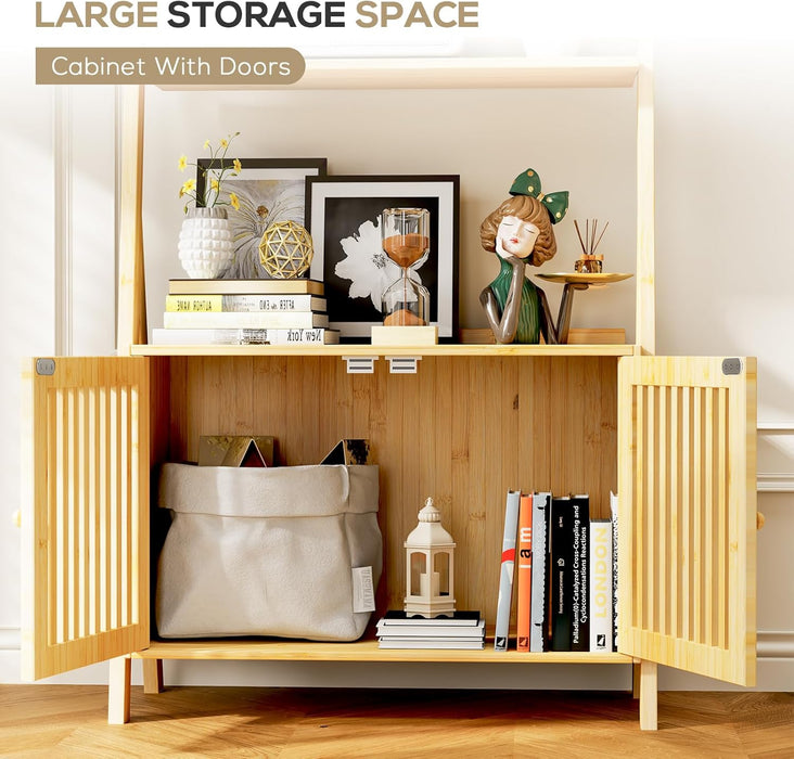 Tall Bamboo Integrated Floorstanding Bookcase With Drawers