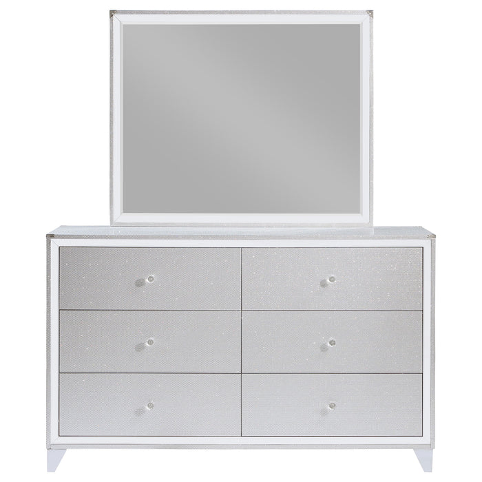 Larue 6-Drawer Rectangular Wood Dresser with Mirror Silver