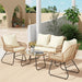 4-Piece Outdoor Patio Furniture Set with Cushions & Tempered Glass Table, All-Weather Rattan Bistro Set with Loveseat Chairs Table Soft Cushions for Garden, Porch, Backyard -Beige