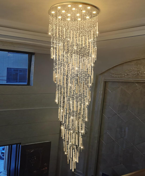 D40'' X H120'' Crystal Chandelier High Ceiling Chandeliers for Entryway Large Raindrop Chandeliers LED Dimmable Flush Mount Light Fixtures for Staircaes Foyer Hallway Living Room Bulbs Included Gold