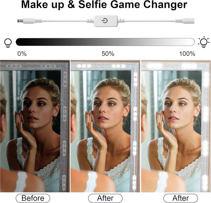 Hollywood Glam Led Vanity Lights Kit, 14Ft Dimmable Mirror Lights, Full Body & Bathroom Lighting, Plug in Floor Light with Power Supply (Mirror Not Inlcuded)
