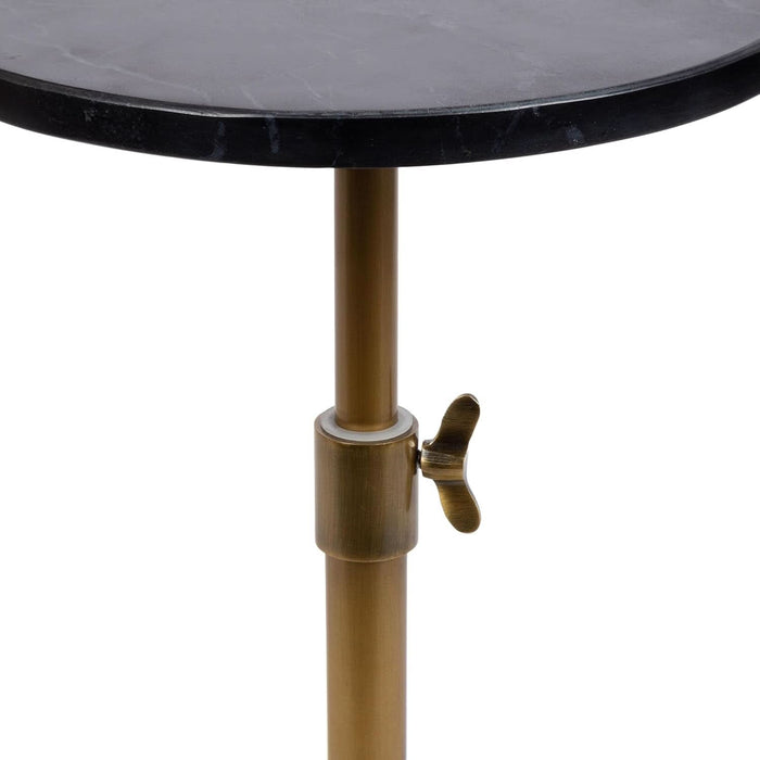 Engles Traditional Adjustable-Height Pedestal Drink Table, 10 X 10 X 30, Black Marble and Antique Brass, Vintage round Indoor Metal Plant Stand with Authentic Marble Tabletop