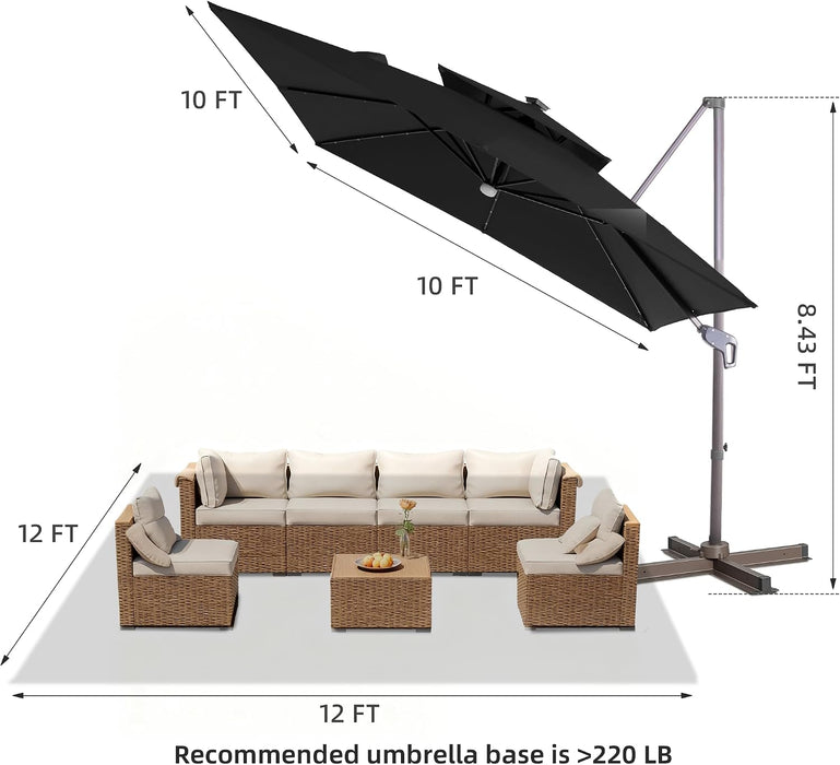9X9 FT Cantilever Offset Patio Umbrella with Lights