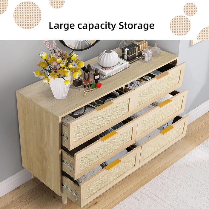 Natural Rattan 6-Drawer Dresser