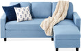 Upholstered Sectional Sofa for Home, Apartment, Dorm, Bonus Room, Compact Spaces W/Chaise Lounge, 3-Seat, L-Shape Design, Reversible Ottoman Bench, 680Lb Capacity - Light Blue