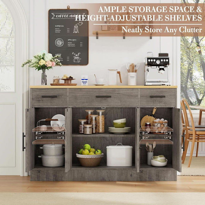 53.4" Buffet Cabinet, Kitchen Storage Sideboard, Gray