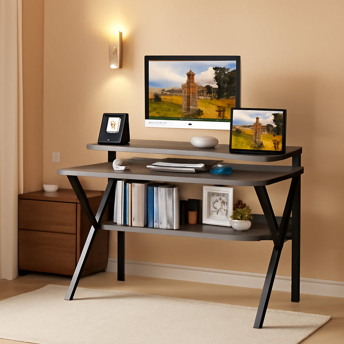 Small Desk, 27.5 Inch Small Computer Desk for Small Spaces, Compact Desk with Storage, Tiny Desk Study Desk with Monitor Stand for Home Office, Grey