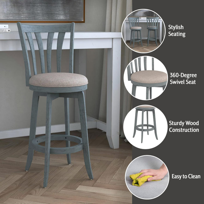 Furniture Savana Wood Bar Height Stool, 30" High, Blue Wire Brush