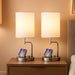 Table Lamp with 3 USB Charging Ports, Modern Desk Lamp with AC Outlet and Phone Stands, Perfect Bedside Lamp for Bedroom, Living Room, Office (Pack of 2), Silver
