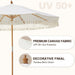 8.5Ft Luxury Premium Boho Patio Umbrella Wood Pole Fancy Bali-Style Outdoor Umbrellas UPF 50+ Sun Protection with Pulley Lift Air Vent Tassel Fringe for Garden, Pool, Deck, Beach, Backyard, Events