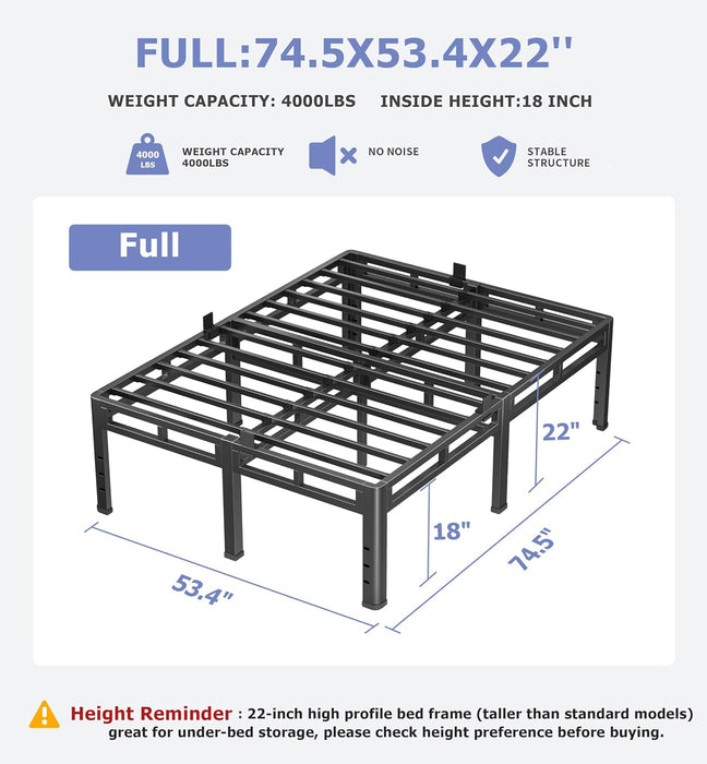 Full Size Metal Platform Bed Frame, 22 Inch Dual-Layer Heavy Duty Base