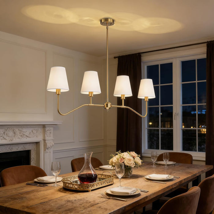 Antique Brass Gold Linear Chandeliers for Dining Room with Fabric Shades