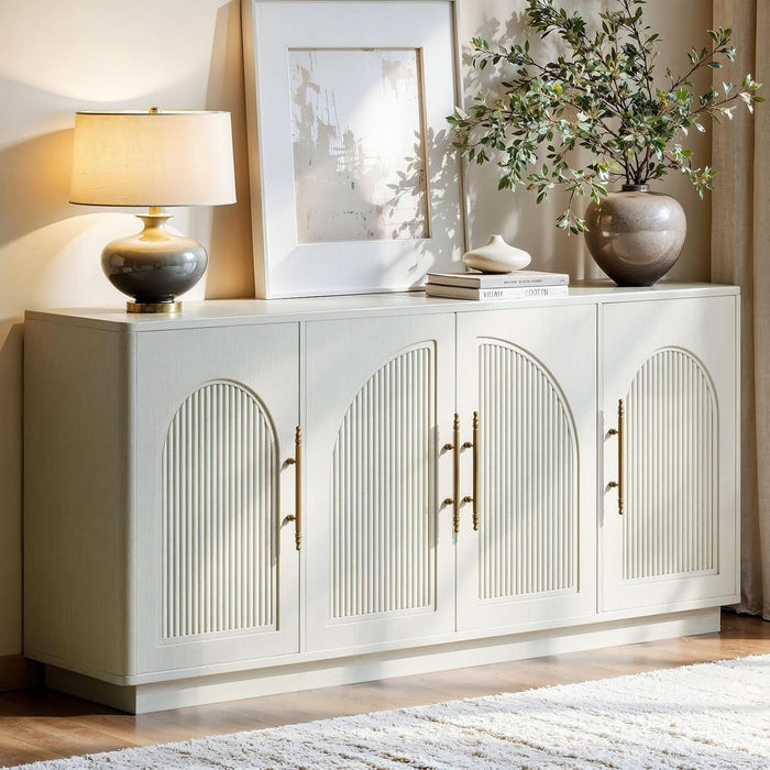 67IN White Fluted Sideboard Buffet Cabinet with Storage