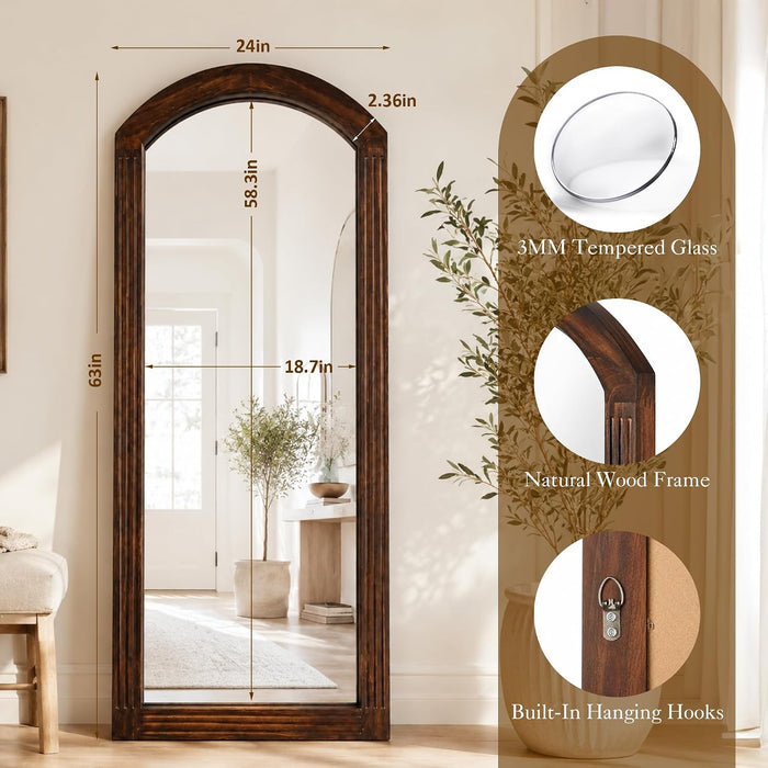 63" X 24" Arched Full Length Mirror with Solid Wood Frame