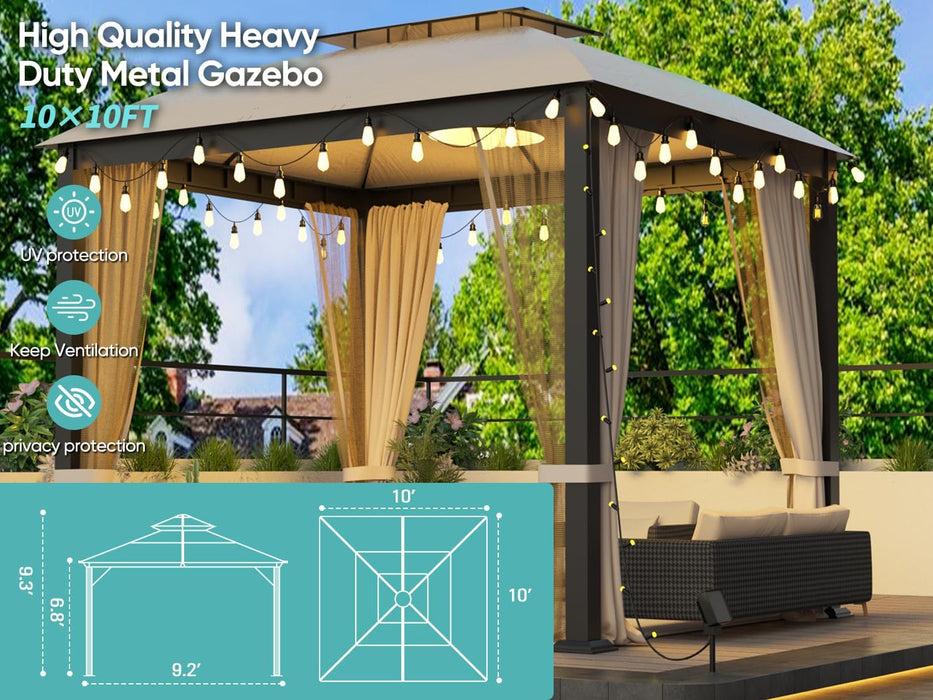 10x10 Weatherproof Outdoor Gazebo With Privacy Netting