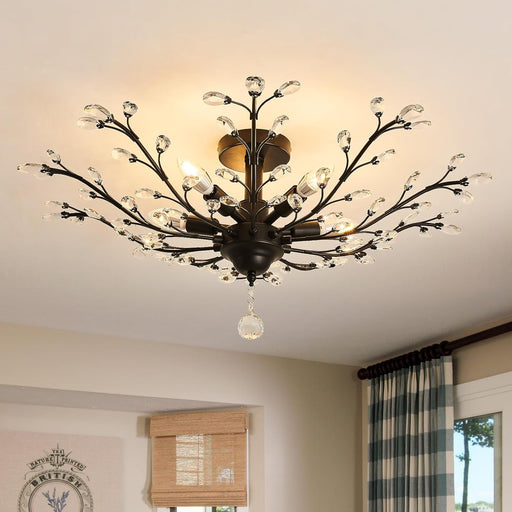 Black Five Light Vintage Crystal Ceiling Chandelier