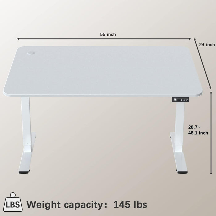 Electric Height Adjustable Standing Desk Large 55 X 24 Inches Sit Stand up Desk Home Office Computer Desk Memory Preset with T-Shaped Metal Bracket, White