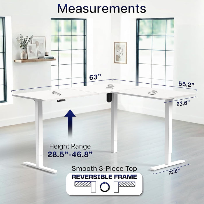 Electric 63 X 55 in Corner Standing Desk with Memory Presets