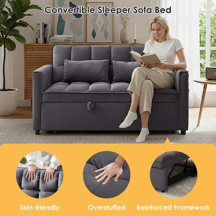 Dark Grey Convertible Sleeper Sofa Adjustable Backrest