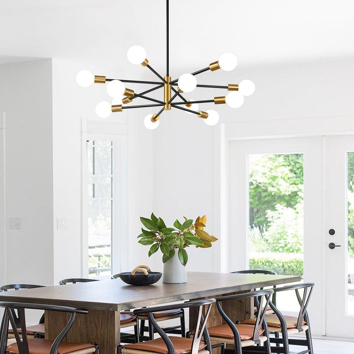 33" Modern Chandelier Ceiling Light Fixture, 12-Light Sputnik Chandeliers Gold and Black Mid Century Chandelier over Table, Height Adjustable Chandeliers for Dining Room Living Room Kitchen Island