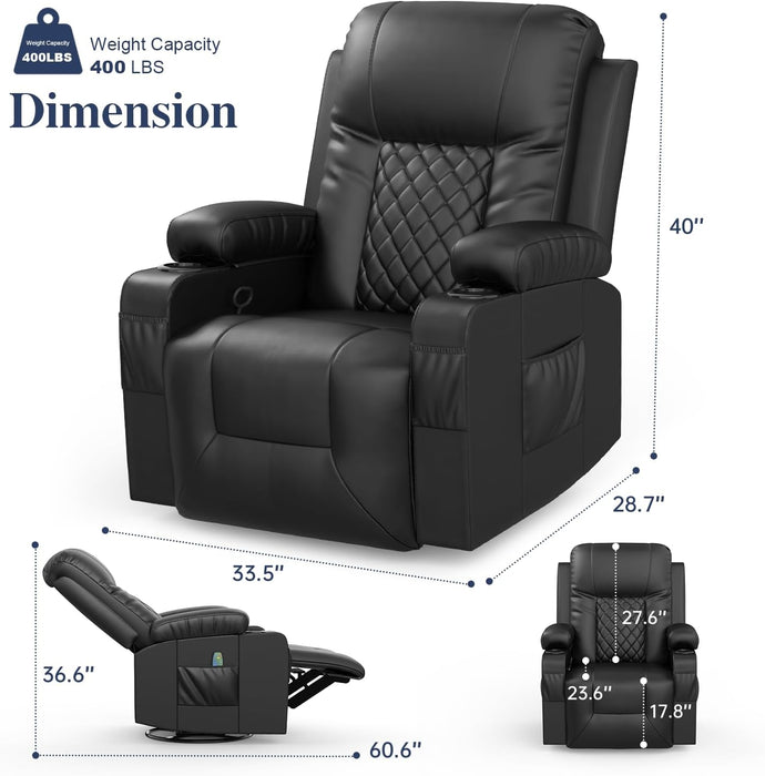 Black Swivel Recliner with Massage & Heat